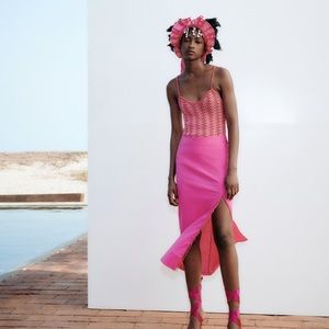 Zara beaded linen midi skirt with slit. Never worn- size large